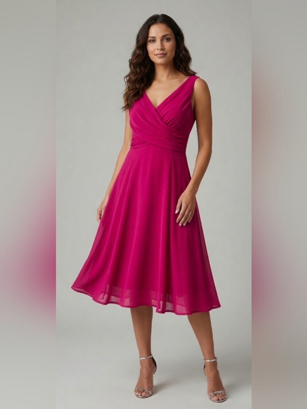 Wallis Dress Fuchsia Pink Chiffon Wrap Cocktail Party Formal Size 14 Wedding